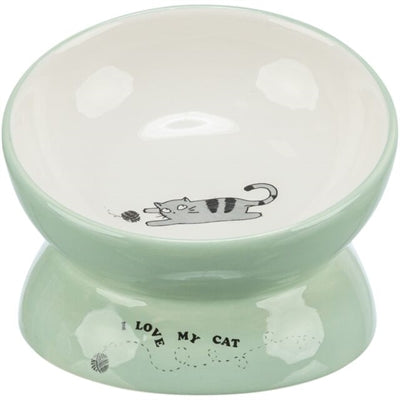 Trixie Voerbak / Drinkbak Kat Verhoogd Keramiek Salie / Wit 150 Ml 13 Cm